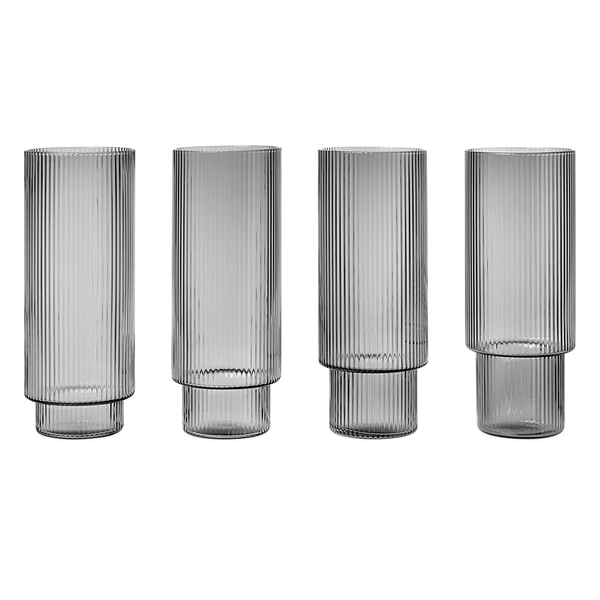 ferm LIVING | Ripple Long Drink Glasses - Set of 4 - Smoked