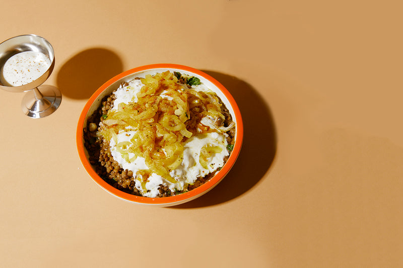 Easy Lentils with Crispy Garlic & Salted Yogurt