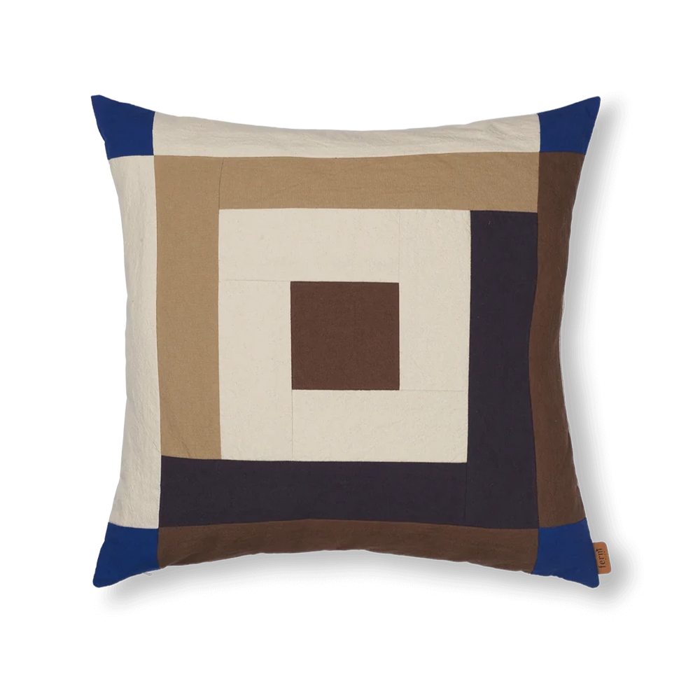 Border Patchwork Cushion, Brown & Blue by ferm LIVING
