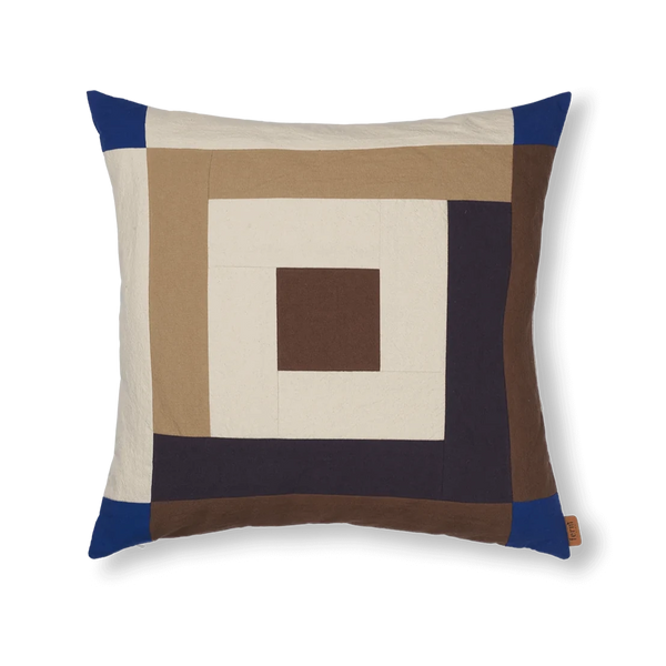 ferm LIVING | Border Patchwork Cushion - Brown & Blue