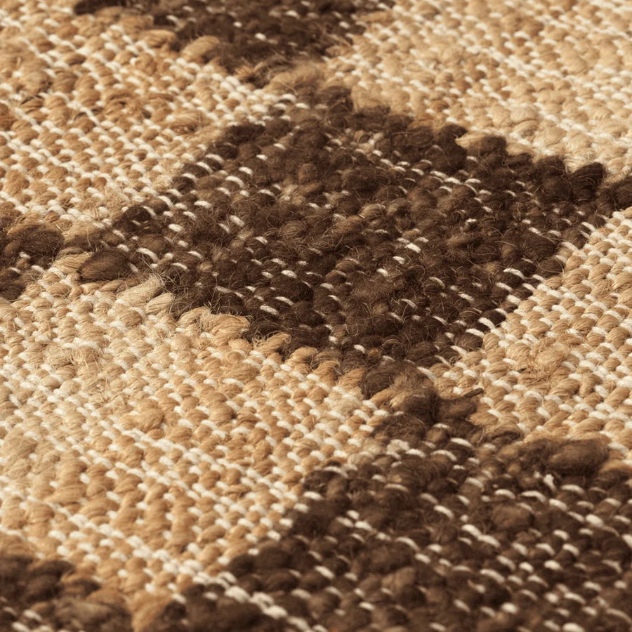 Check Wool Jute Rug, Coffee/Natural, 140 x 200cm by ferm LIVING, close-up of the woven check