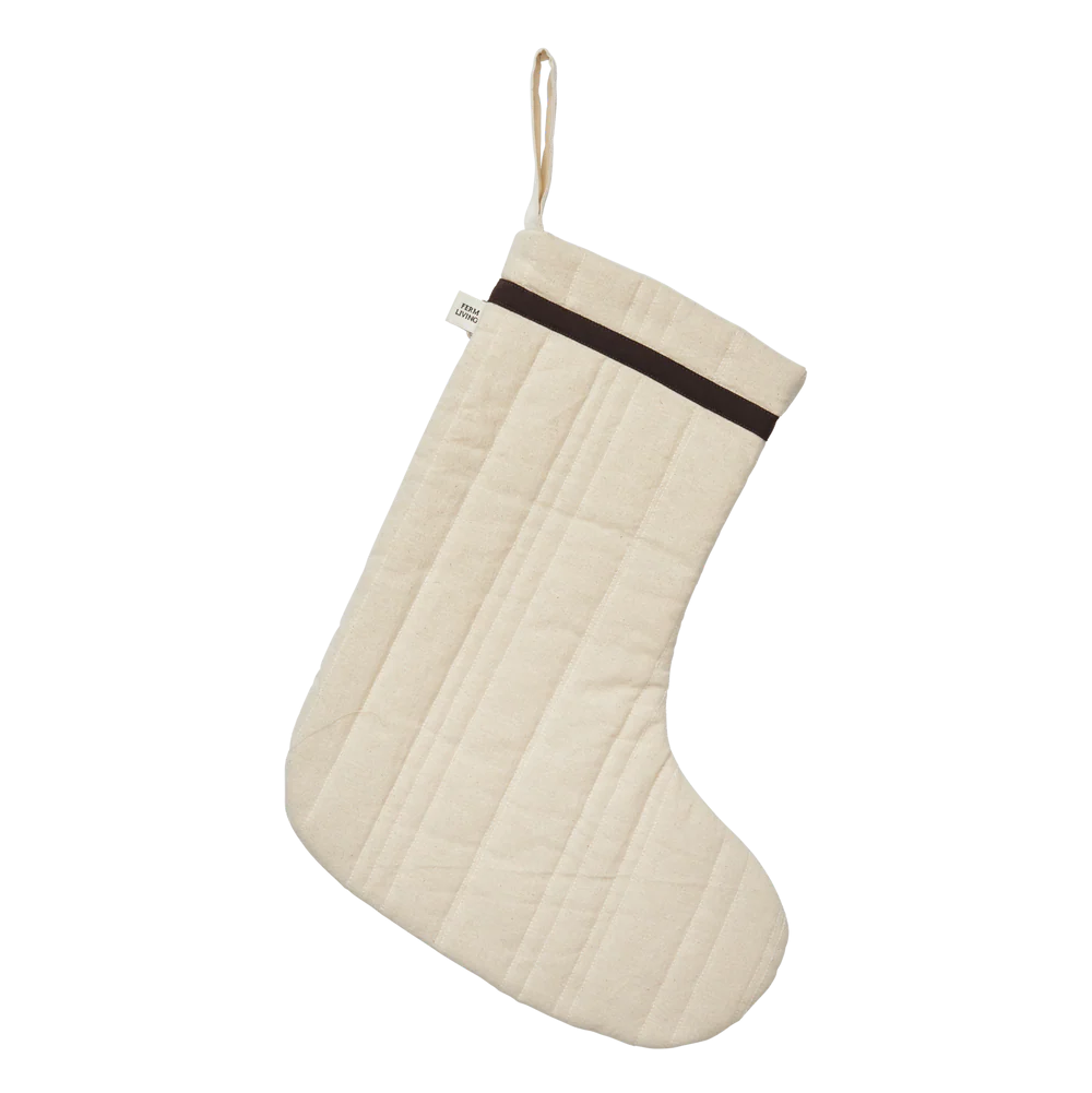 Quilted cream Christmas stocking with a black stripe
