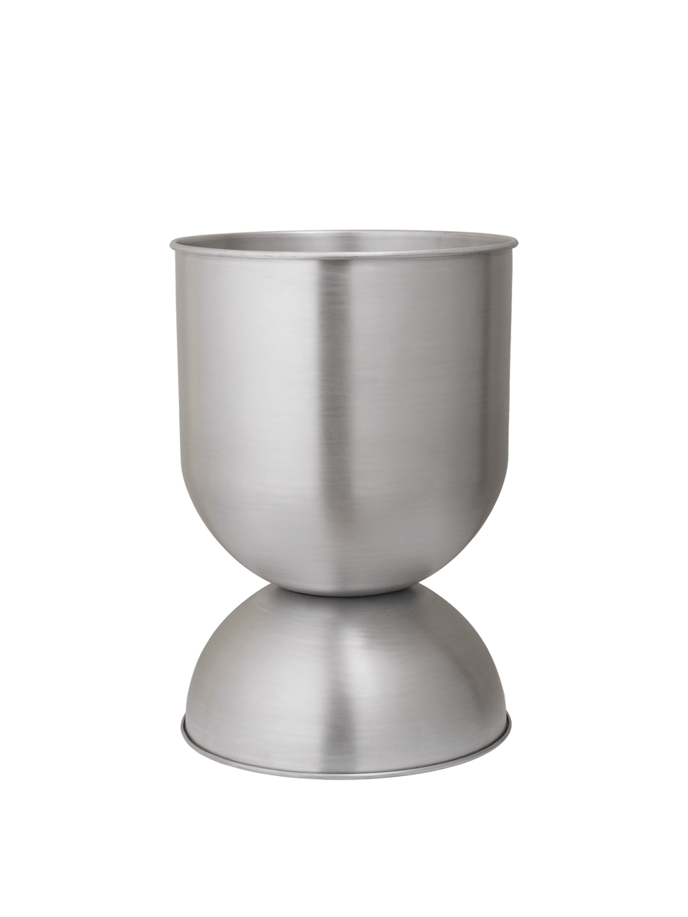Hourglass Pots, Various Sizes, Aluminium by ferm LIVING, on a green background