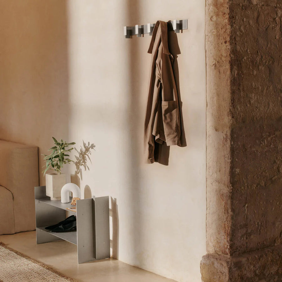 Lager Coat Rack, Aluminium by ferm LIVING, in a hallway with coats