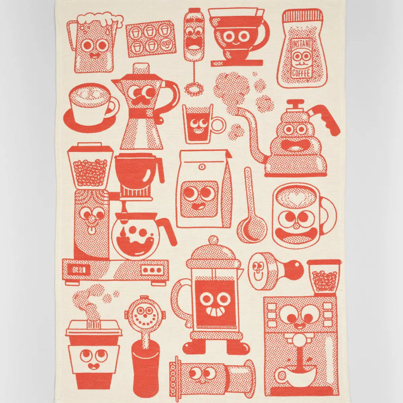 Wrap | Coffee Time Tea Towel - Red/Beige