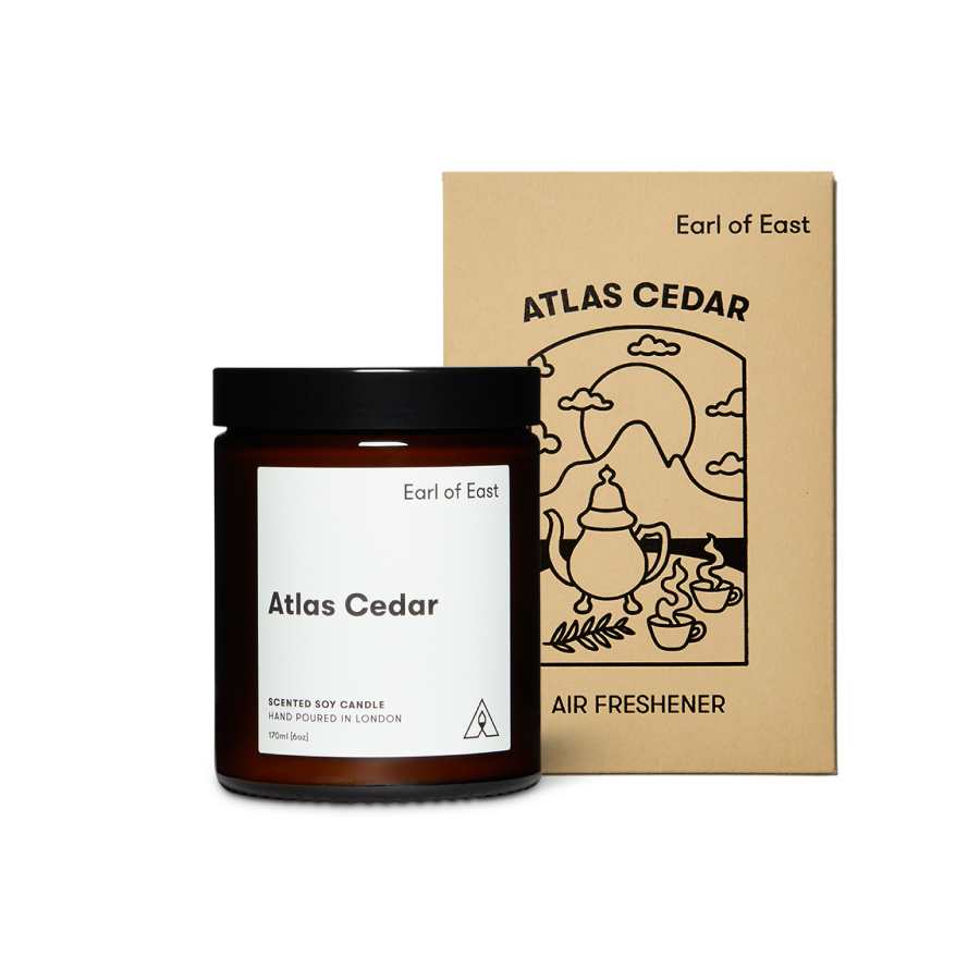 Atlas Cedar Starter Scent Set by Earl of East, with its illustrated box