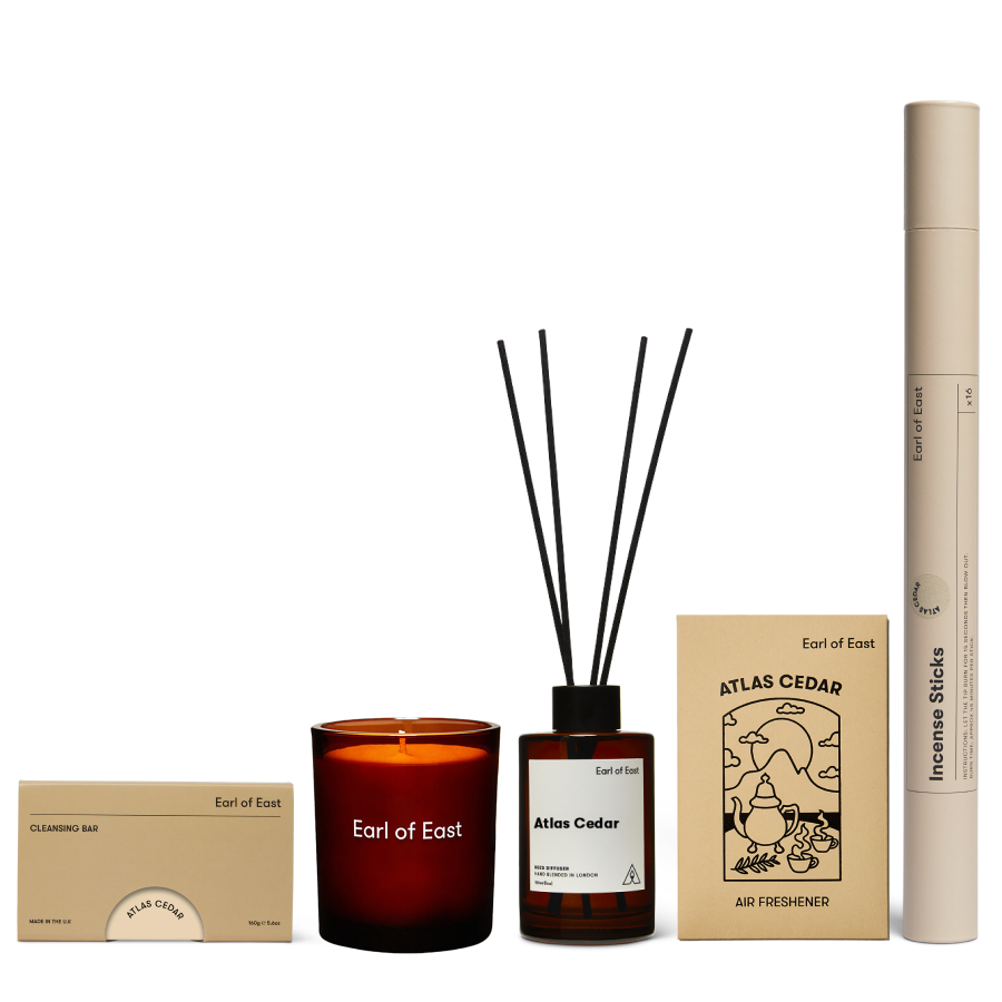 Atlas Cedar Signature Scent Bundle by Earl of East, bundle with candle, diffuser and incense