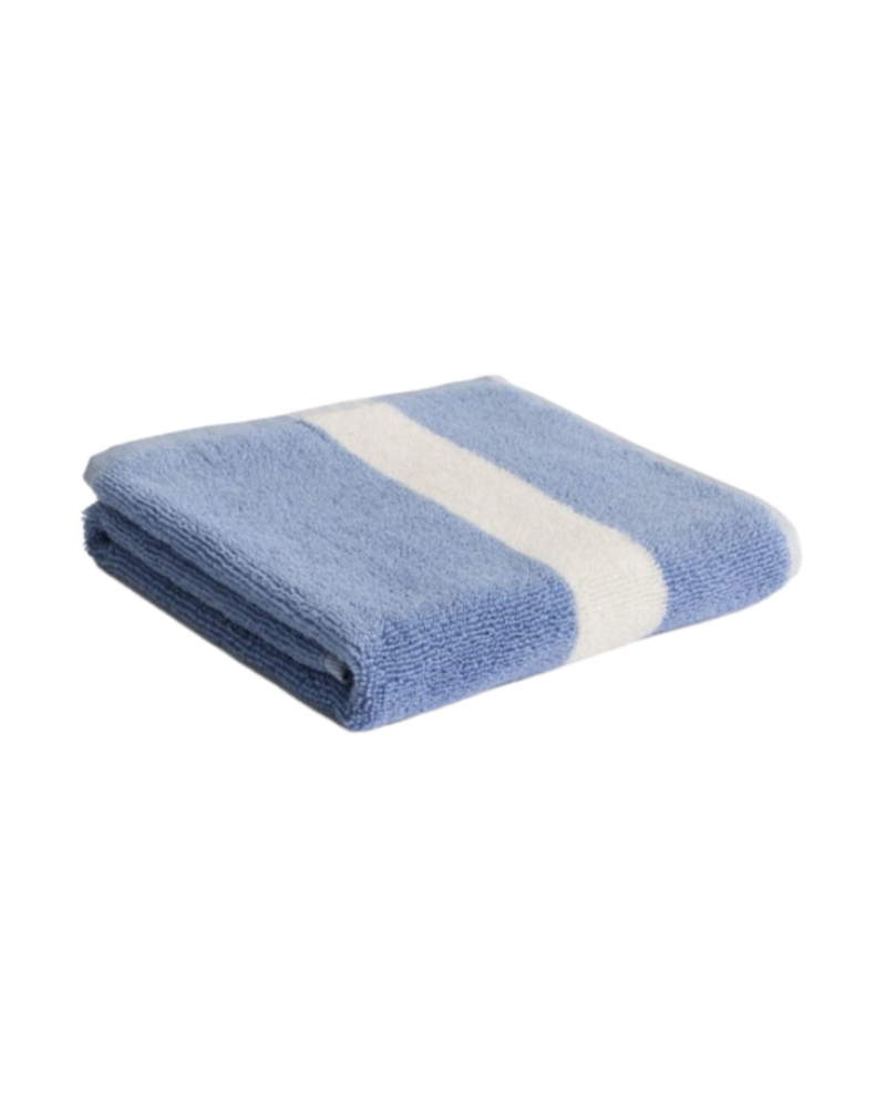  Stripe Hand Towel in Dusty Blue by HAY, folded 