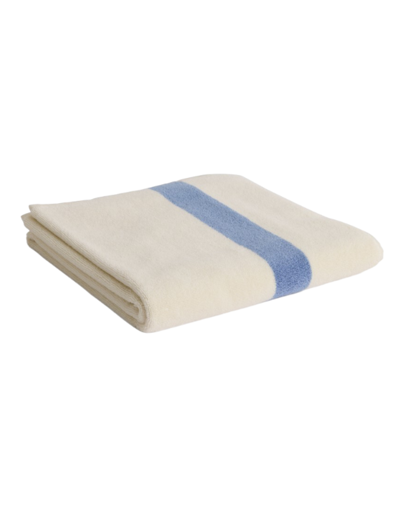  Stripe Bath Towel, Dusty Blue by HAY, folded 