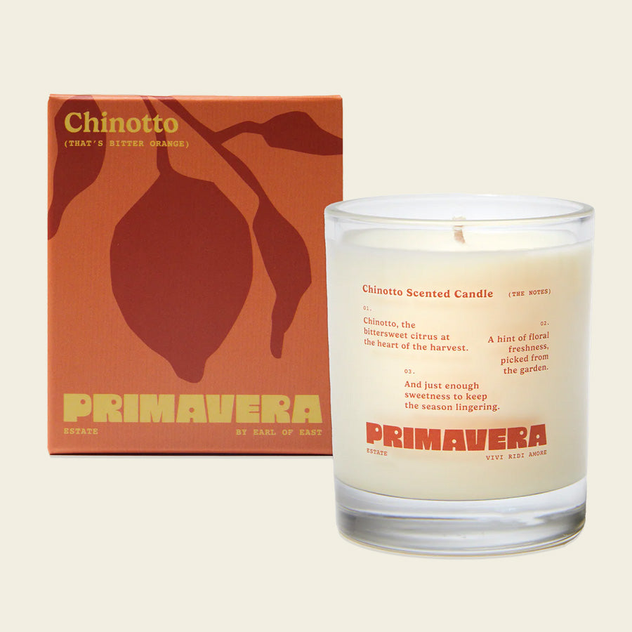 Chinotto Scented Candle, 250ml by Earl of East, with its Primavera box
