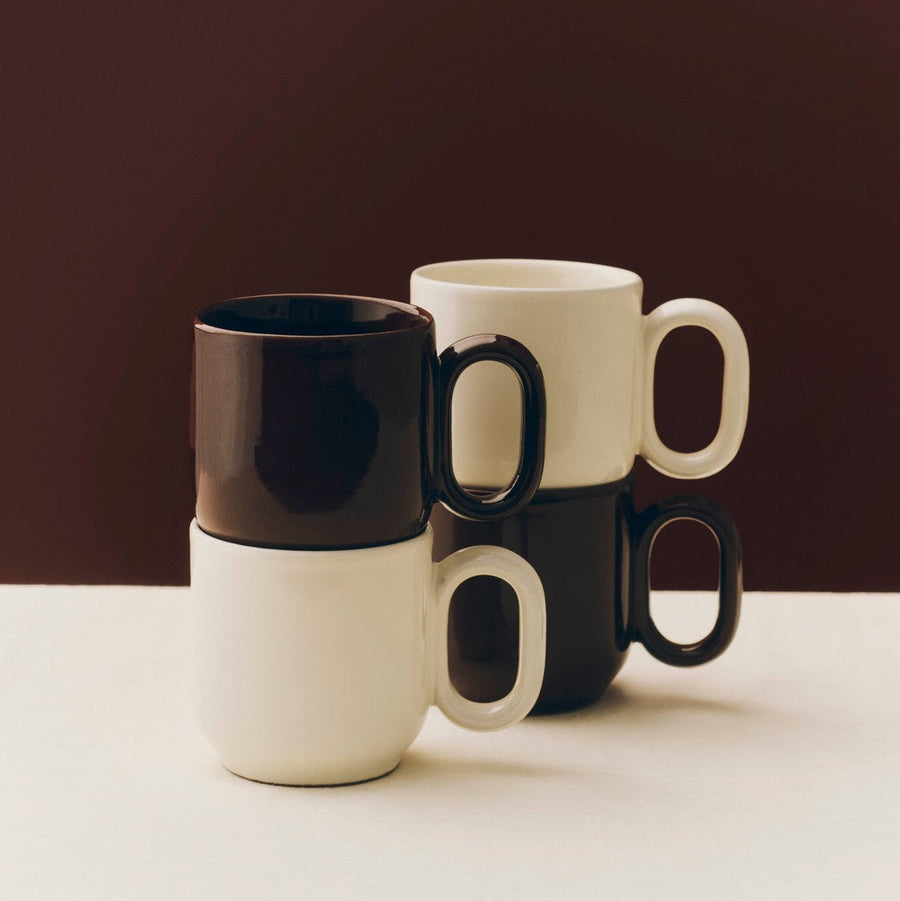 Barro Cup Set of Two, Burgundy by HAY, stacked with other colours