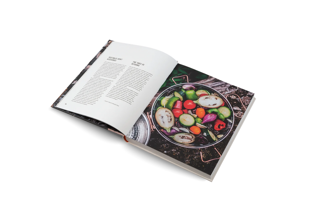 Cooking Greens On Fire, Vegetarian Recipes for the Dutch Oven and Grill by Gestalten, open to a recipe spread