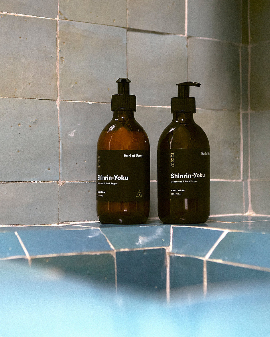 Shinrin-Yoku Hand Wash, 300ml by Earl of East, on a bathroom shelf
