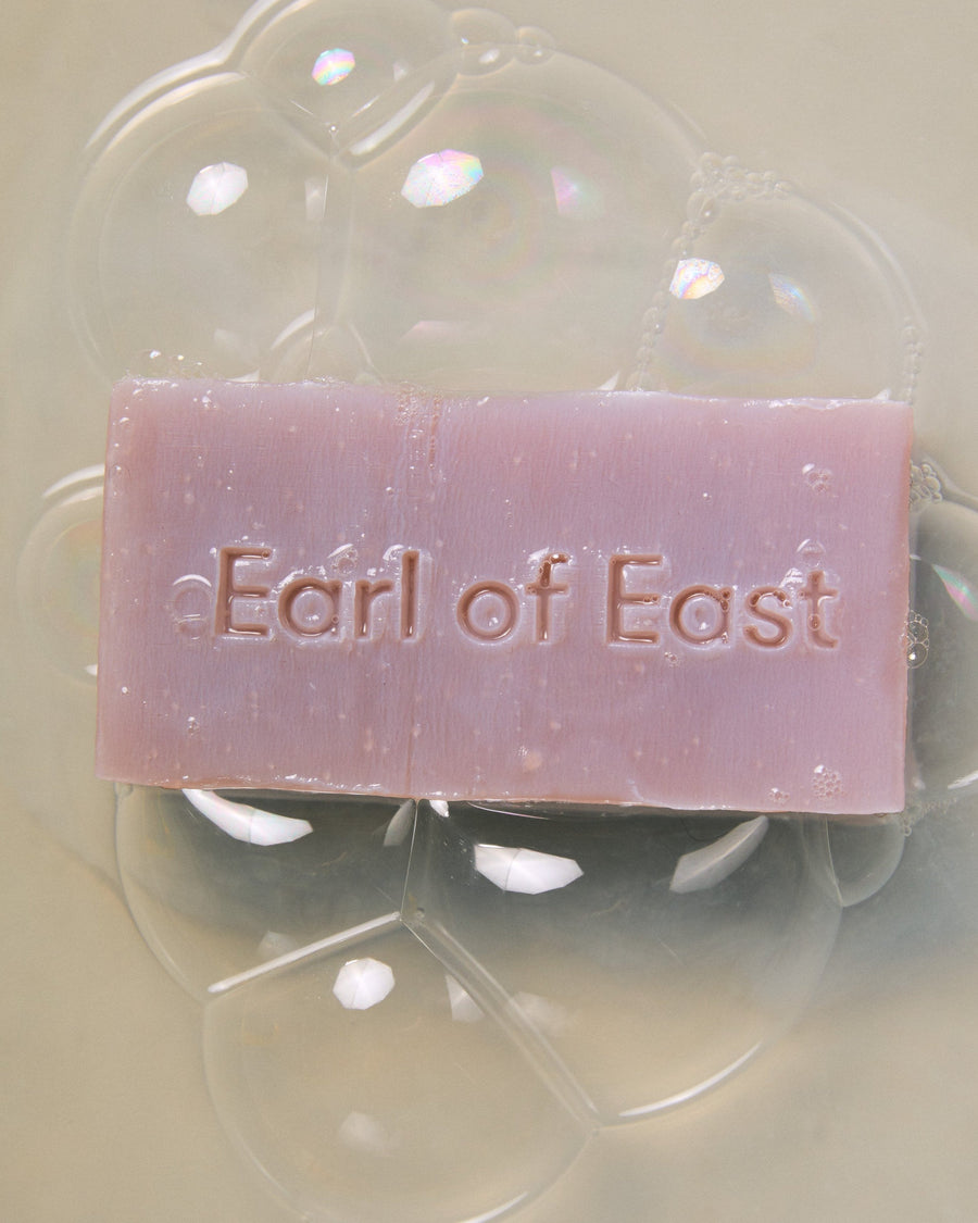 Wildflower Cleansing Bar Soap, 160g by Earl of East, bar in a soap bubble