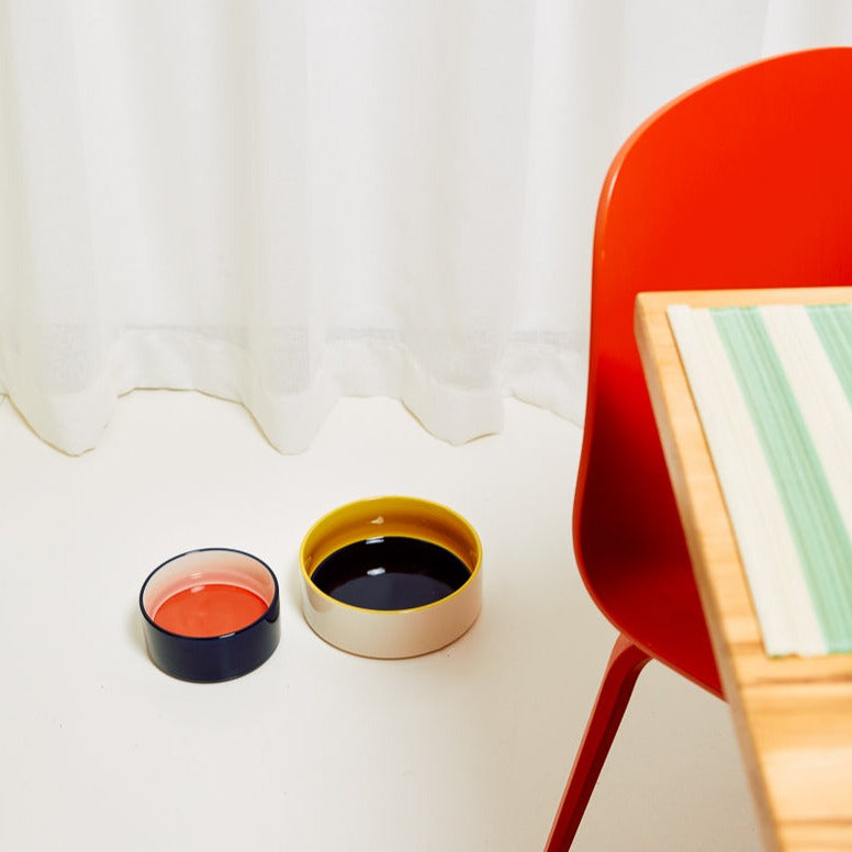 Dogs Bowl, Small, Red/Blue by HAY, pair on a white floor