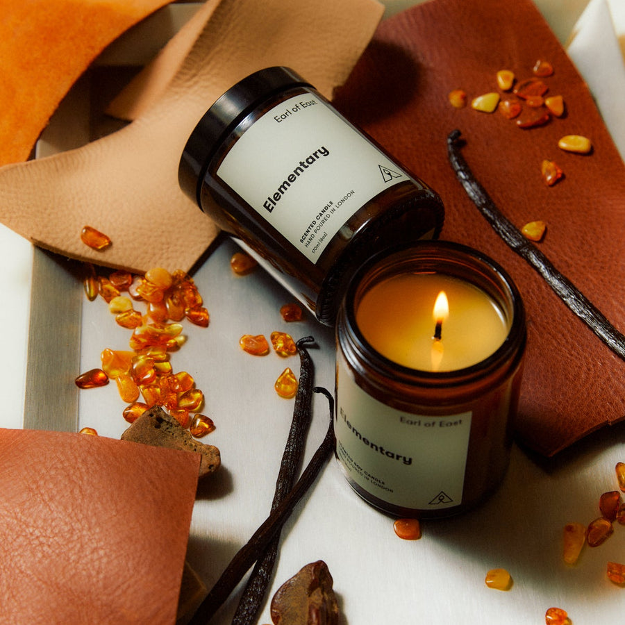 Elementary, Soy Wax Candle, 170ml [6oz] by Earl of East, lit with orange berries and leaves