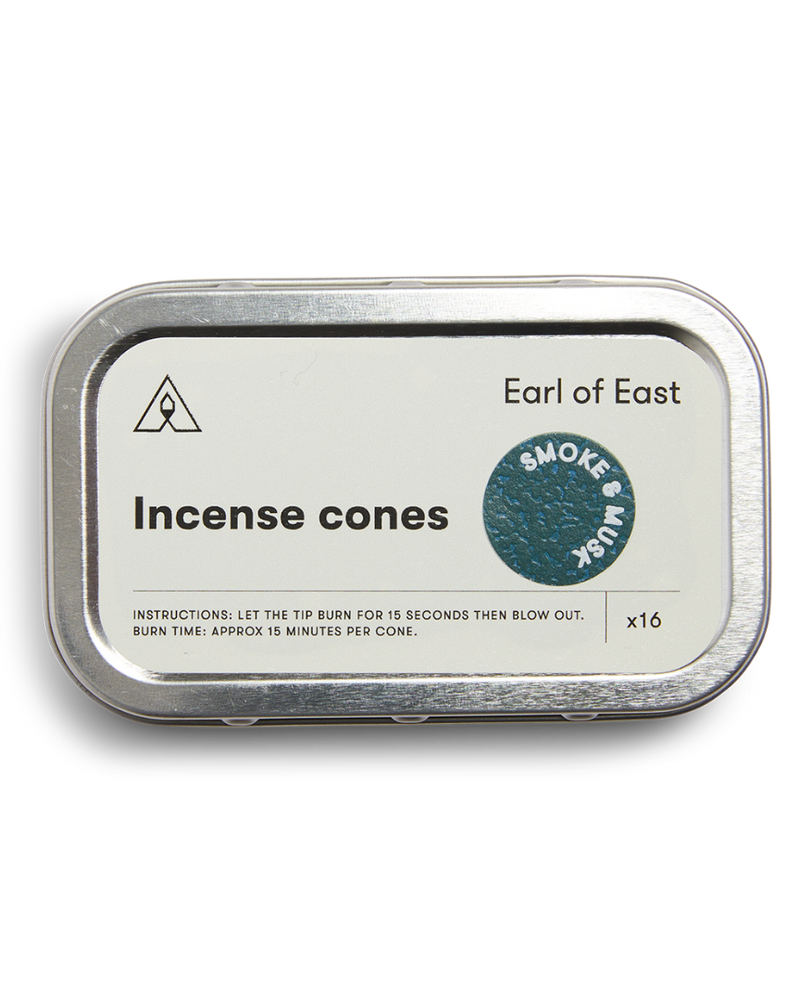  Smoke & Musk Incense Cones by Earl of East, in its aluminium tin 
