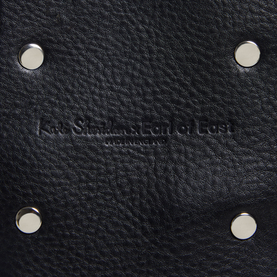 Leather Jigsaw Pouch, Tumbled Black by Earl of East x Kate Sheridan, close-up of embossed leather