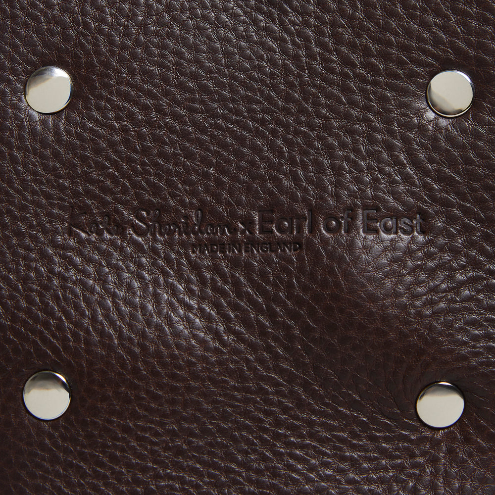 Leather Jigsaw Pouch, Tumbled Brown by Earl of East x Kate Sheridan, close-up of embossed leather
