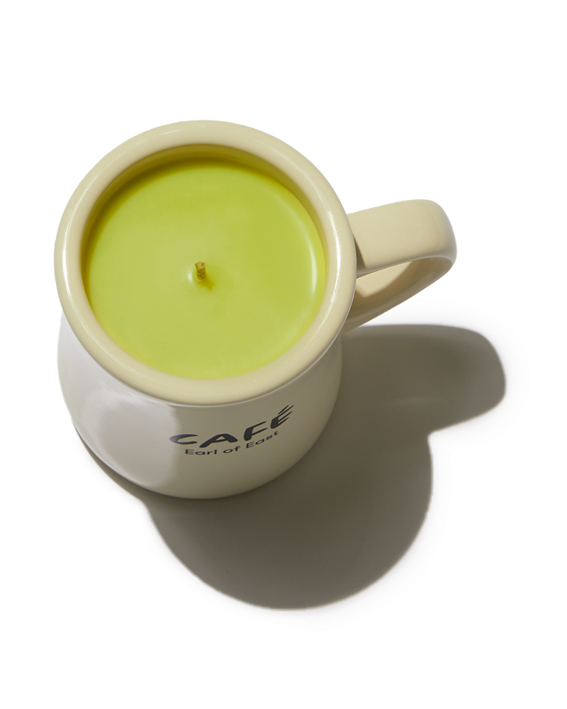 Iced Matcha Scented Candle in Mug, 300ml by Earl of East, lit, from above