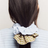 Bou Soie | Handmade Medium Hair Scrunchie - Blue & White Pinstripe