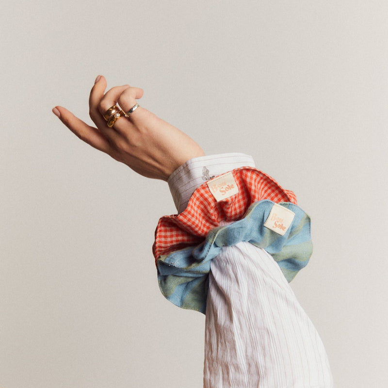 Bou Soie | Handmade Medium Hair Scrunchie - Coral Gingham