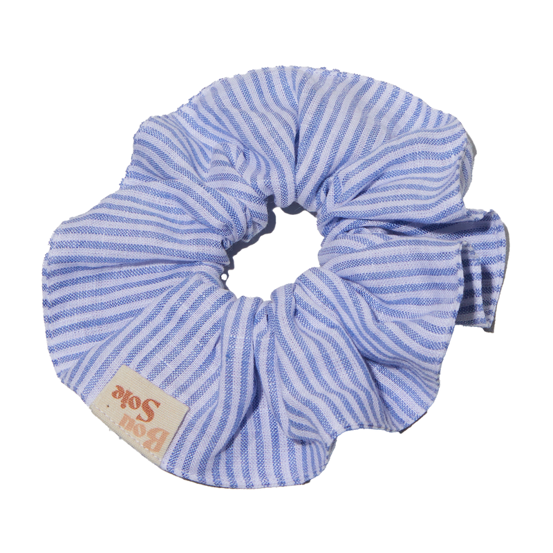 Bou Soie | Handmade Medium Hair Scrunchie - Blue & White Pinstripe