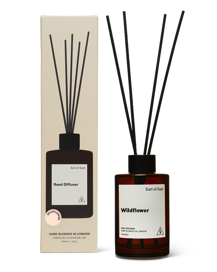 Wildflower Reed Diffuser 150ml by Earl of East in amber glass bottle with reeds