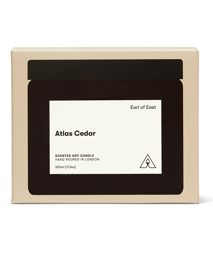 Atlas Cedar Large Scented Candle, 500ml by Earl of East, with its box