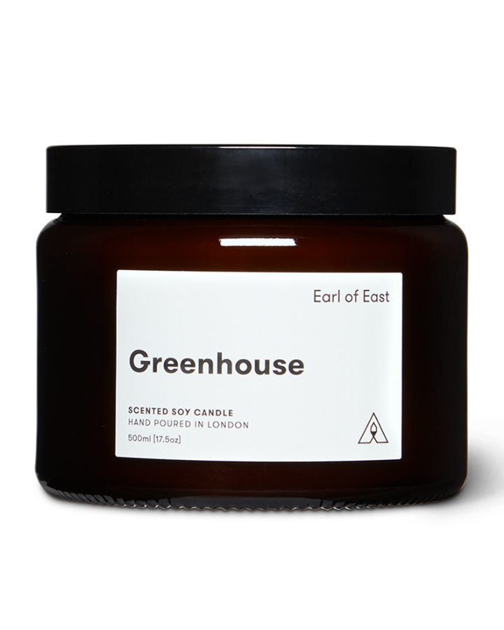 Greenhouse Large Scented Candle 500ml by Earl of East in large amber glass jar