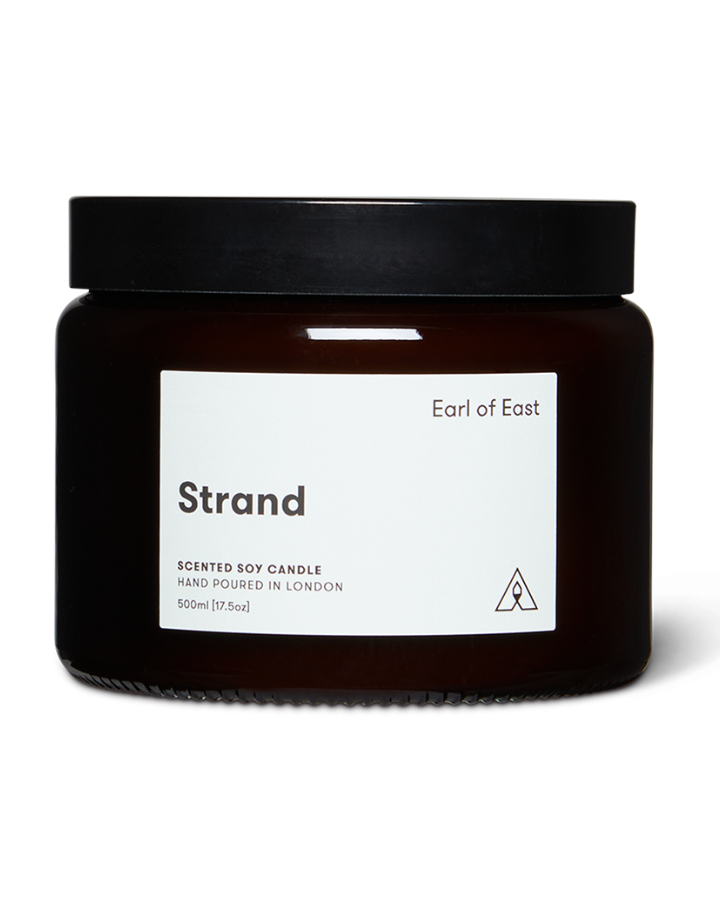  Strand Large Scented Candle 500ml by Earl of East in large amber glass jar 