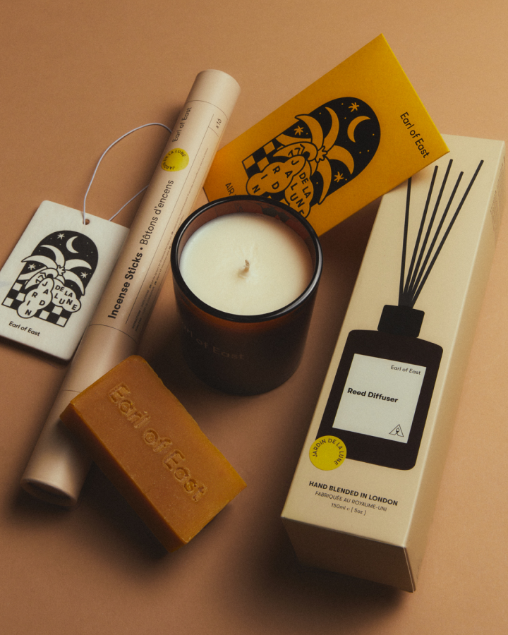Jardin de la Lune Signature Scent Bundle by Earl of East, laid out on yellow