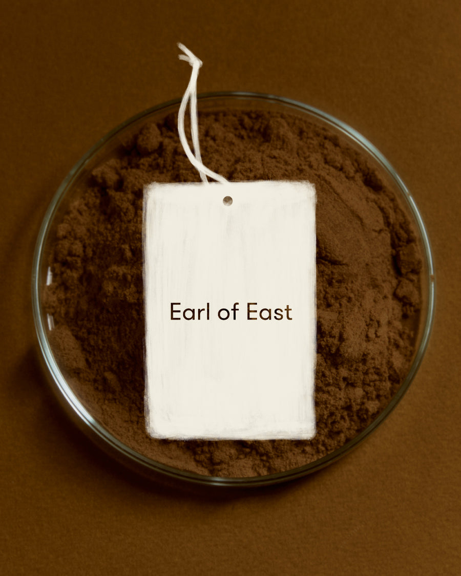 Atlas Cedar Air Freshener by Earl of East, on a ceramic dish on brown soil