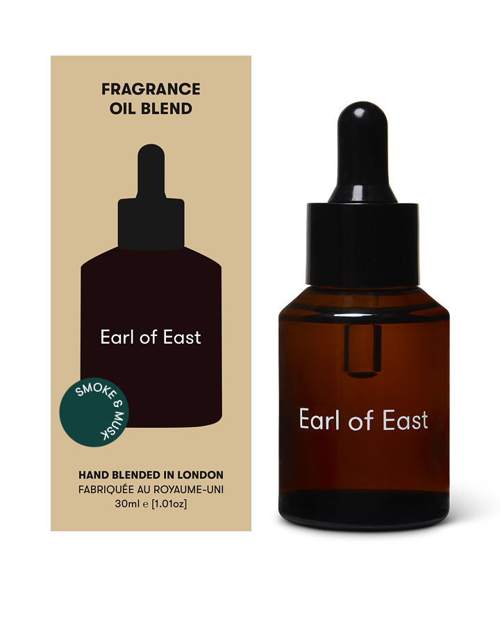 Smoke & Musk Fragrance Oil Blend 30ml by Earl of East in amber glass dropper bottle