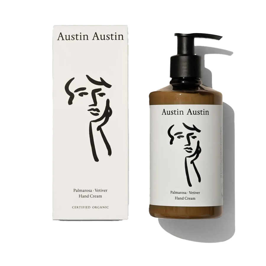 Palmarosa & Vetiver Hand Cream, 300ml by Austin Austin, with its box