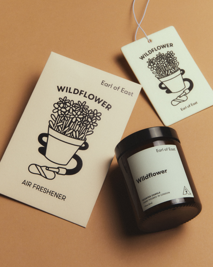 Wildflower Starter Scent Set by Earl of East, with its illustrated box on tan