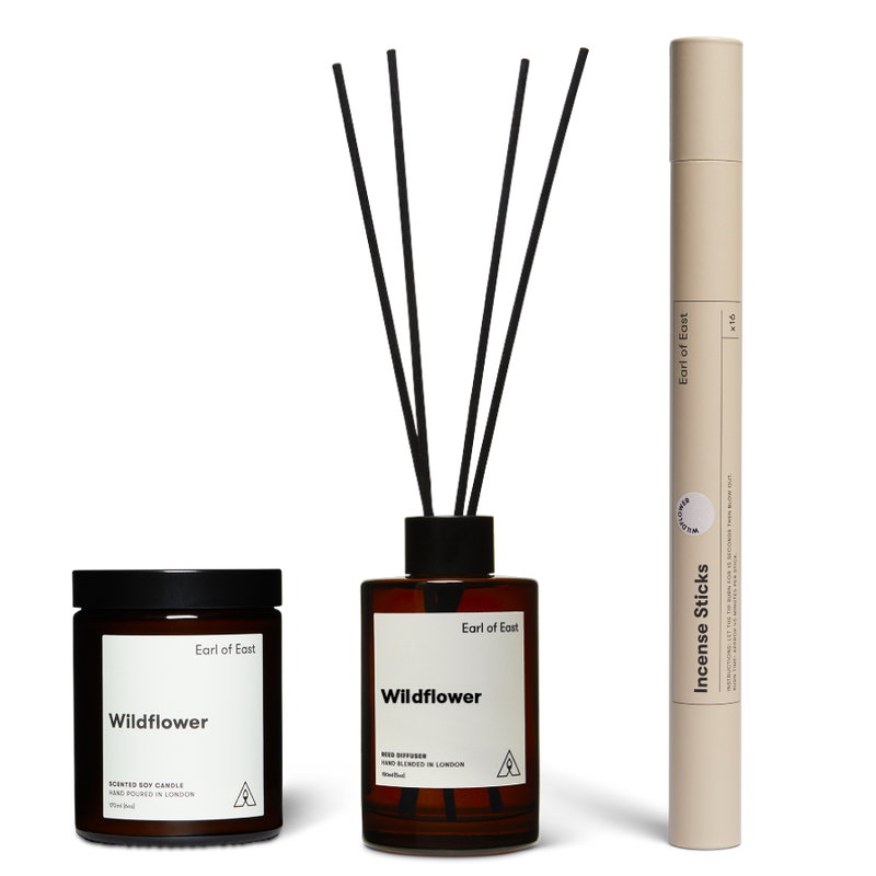  Wildflower Scent Layering Set by Earl of East, with candle and incense sticks 