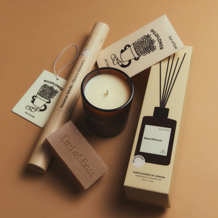 Wildflower Signature Scent Bundle by Earl of East, laid out on tan