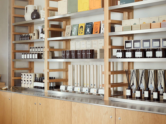Earl of East store shelves stocked with candles and home fragrance