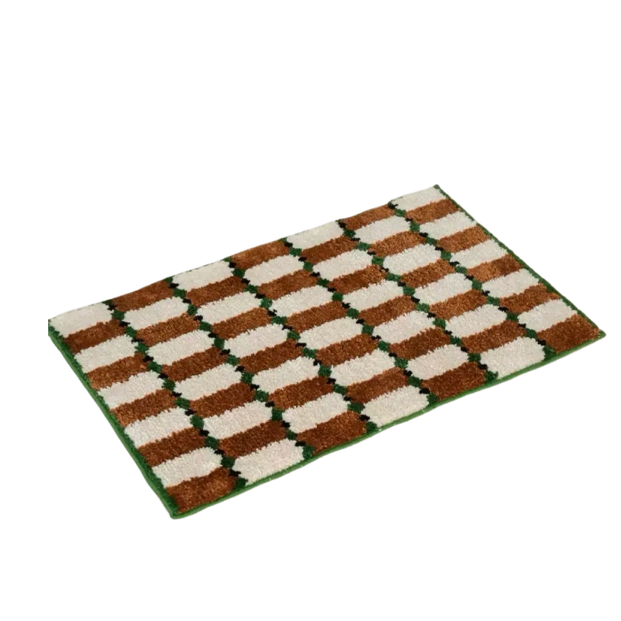 Checker Bath Rug Absorbent Mat, Brown by Inspecial Home