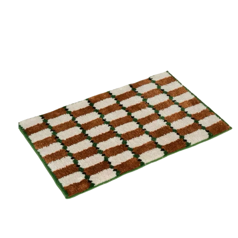  Checker Bath Rug Absorbent Mat, Brown by Inspecial Home 
