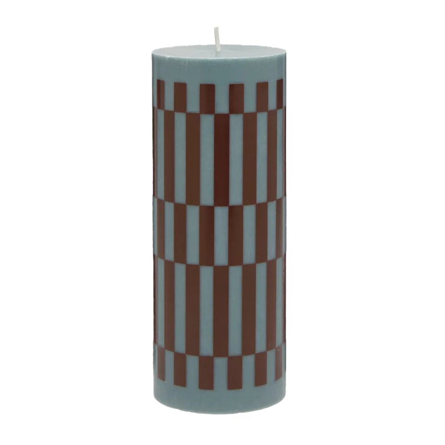 Tall pillar candle with a checkerboard pattern