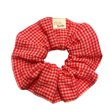 Bou Soie | Handmade Medium Hair Scrunchie - Coral Gingham