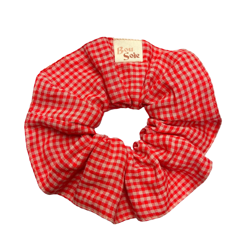 Bou Soie | Handmade Medium Hair Scrunchie - Coral Gingham