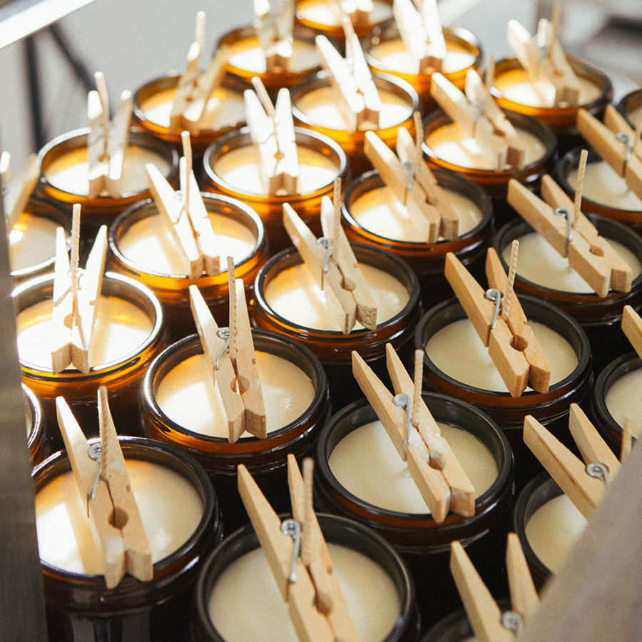 Flower Power, Soy Wax Candle, 170ml [6oz] by Earl of East, rows of freshly poured candles setting