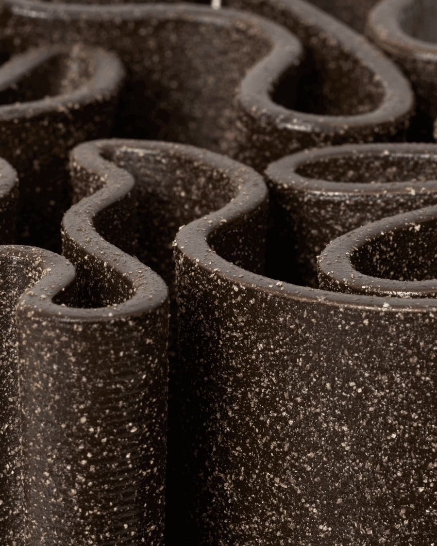 Dedali Vase, Medium / H18, Dark Brown by ferm LIVING, close-up of the textured ridges