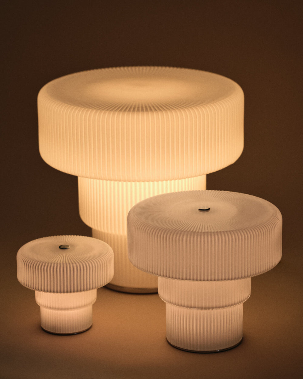Ripple Portable Lamp, Large, White by ferm LIVING, lit in a range of sizes