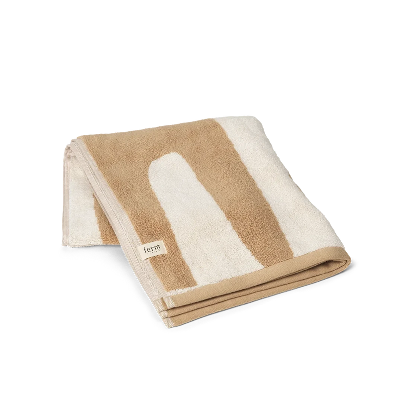  Ebb Hand Towel, Sand/Off-White by ferm LIVING, folded 