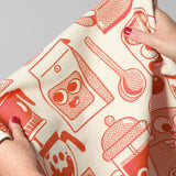 Wrap | Coffee Time Tea Towel - Red/Beige