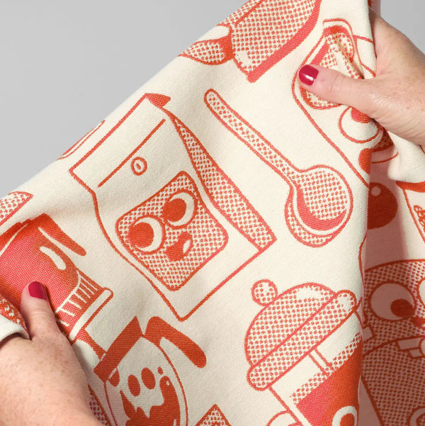 Wrap | Coffee Time Tea Towel - Red/Beige